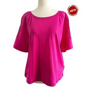 Old Navy Pink Embroidered Puff Sleeves Shirt Women's Size Medium NWT | 26-41